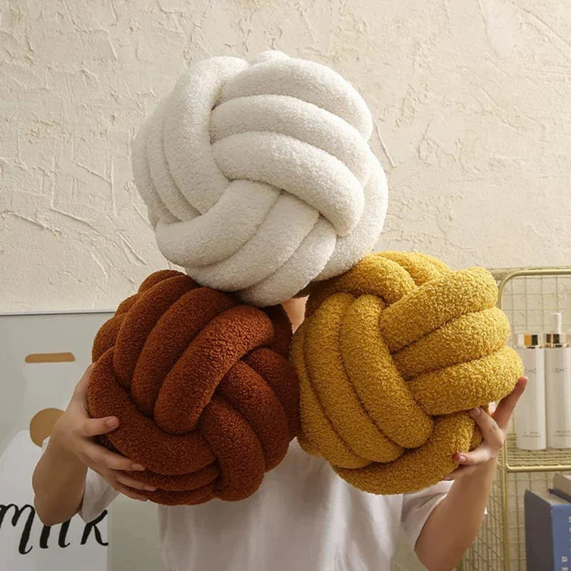 DecorBites™ Boucle Knotted Circle Soft Pillows - Home Decorative Round Ball Throw Plush Pillows