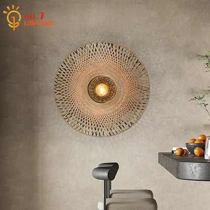 DecorBites™ Bamboo Weaving Wall Lamp LED E27 Zen Art Decor for Study Tea Living Room