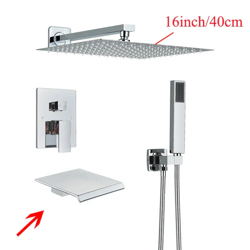 DecorBites™ Black Wall Mounted Shower System with Handshower - 12/16 Inch Rainwater Faucet