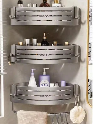 DecorBites™ Corner Shelf with Towel Bar Hook, Aluminum Organizer for Bathroom and Kitchen