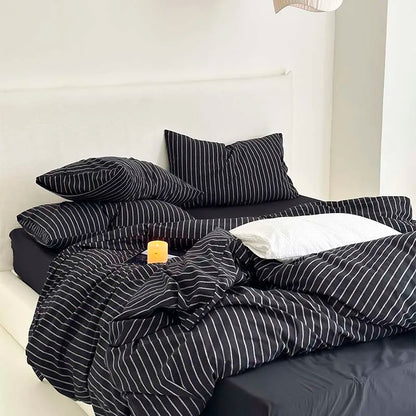 100% Cotton Black Stripe Duvet Cover Set in Various Sizes by DecorBites™