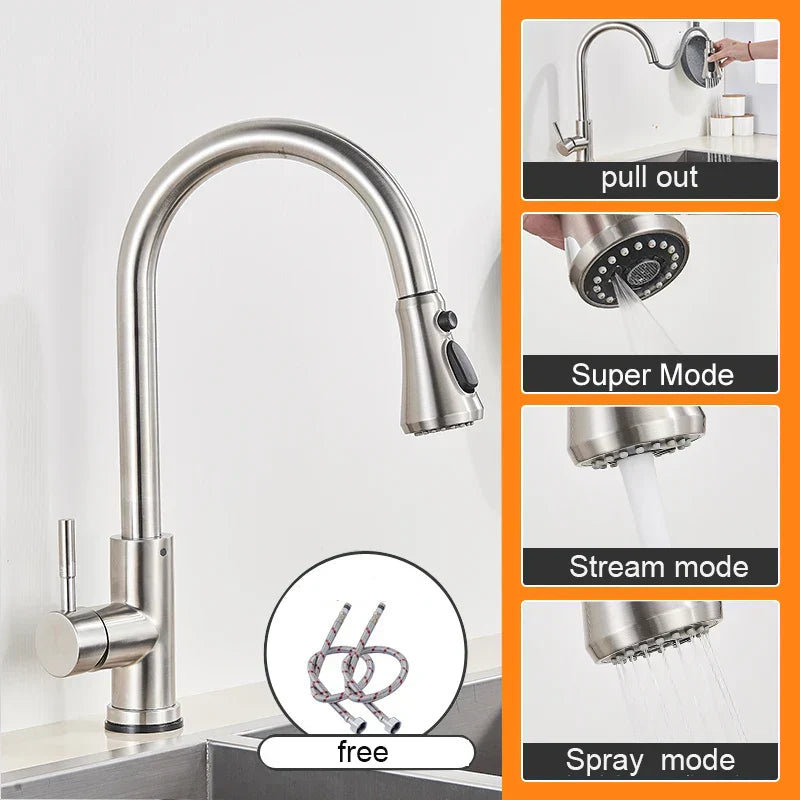 DecorBites™ Black Pull Out Kitchen Sink Faucet - Deck Mounted Stream Sprayer Kitchen Mixer Tap