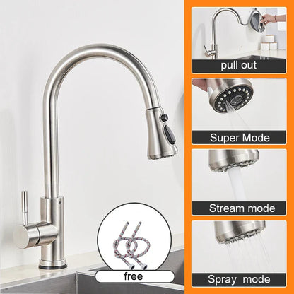 DecorBites™ Black Pull Out Kitchen Sink Faucet - Deck Mounted Stream Sprayer Kitchen Mixer Tap