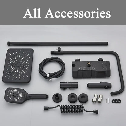 DecorBites™ Black Piano Digital Shower System with Intelligent Brass Faucets and White Rainfall Shower
