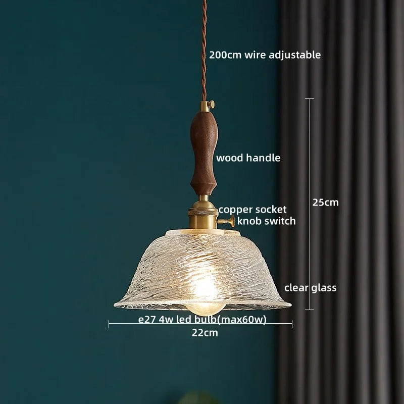 DecorBites™ LED Pendant Light Fixture Wood Handle Clear Glass Modern Hanging Lamp