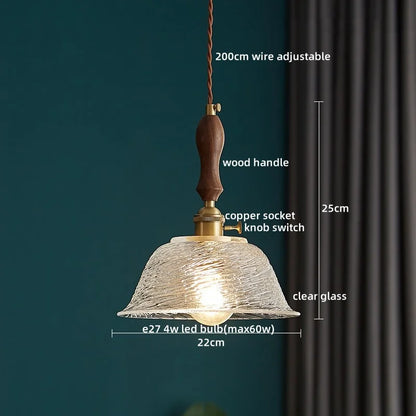 DecorBites™ LED Pendant Light Fixture Wood Handle Clear Glass Modern Hanging Lamp