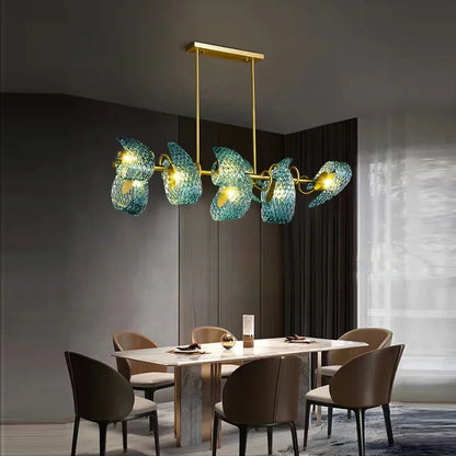 DecorBites™ LED Art Deco Blue Peacock Leaf Copper Ceiling Chandelier for Living Room