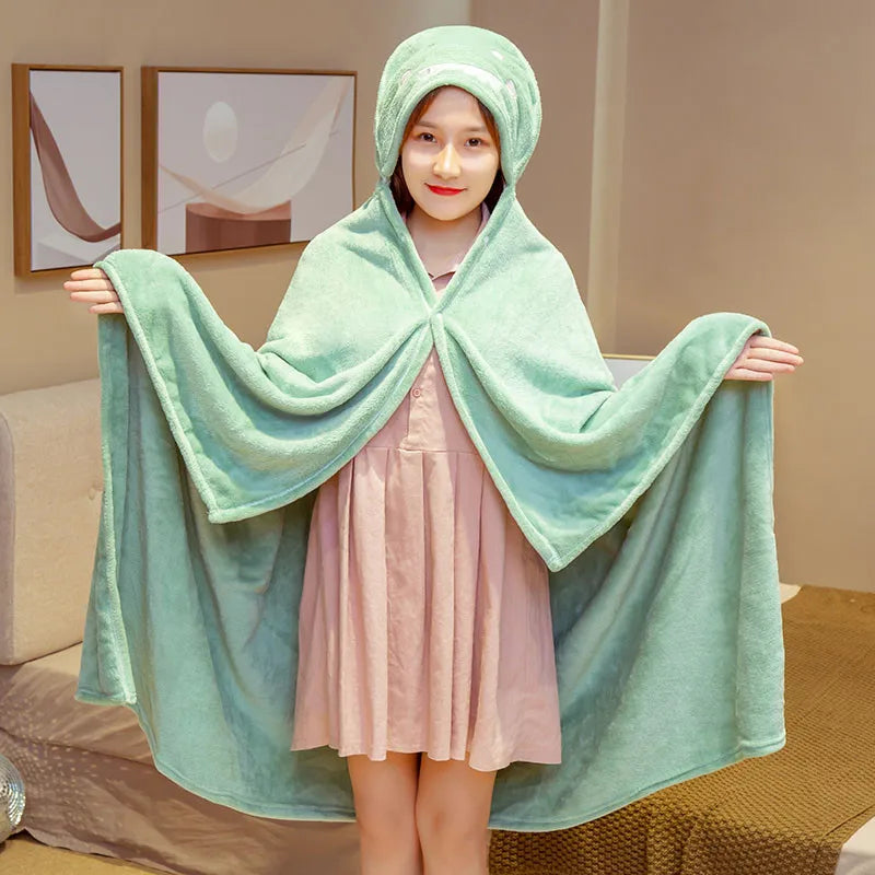 DecorBites™ Cozy Cartoon Hooded Cape Blanket for Winter Nap, Office, and Home Office Warmth