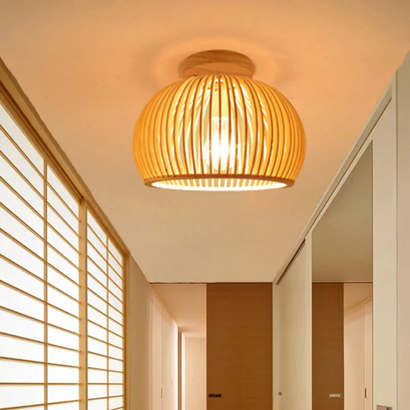 DecorBites™ Bamboo Birdcage Ceiling Light: Handwoven Nordic Wood Art Fixture