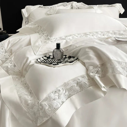 DecorBites™ Lace Embroidery 1200TC Egyptian Cotton 4Pcs Bedding Set with Wide Hollow Design