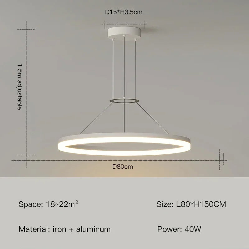 DecorBites™ Black Ring LED Pendant Chandelier for Living Room, Bedroom, Kitchen - Modern Minimalist Lighting