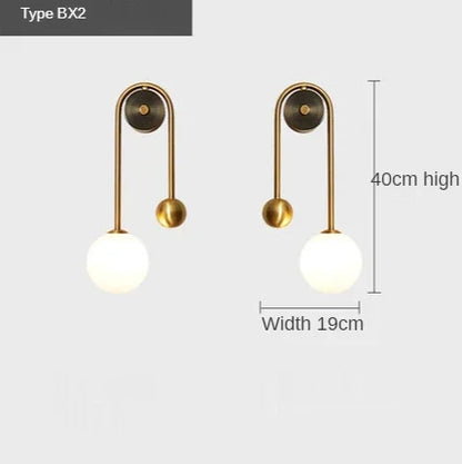 DecorBites™ Glass Ball LED Wall Lamp in Gold Iron for Modern Bedroom and Study Lighting