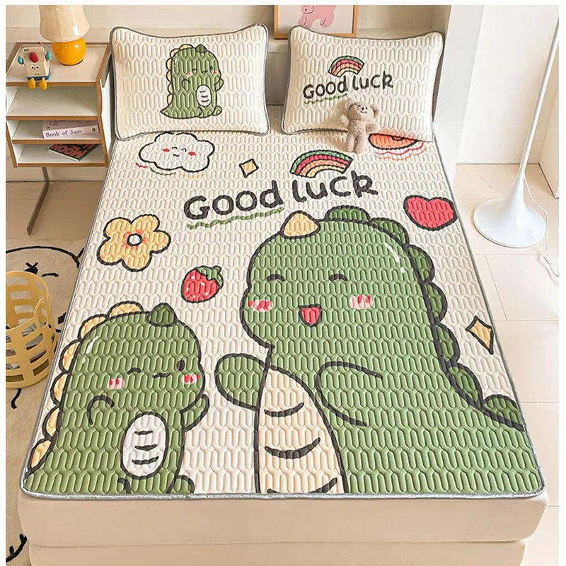 DecorBites™ Cartoon Pattern Latex Mattress Set for Home, 3-Layer Rebound Soft Breathable Bed Sheets