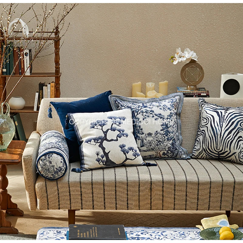 DecorBites™ Ancient Indigo Jungle Decorative Cushion Covers - Hand-Painted Throw Pillow Case