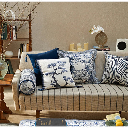 DecorBites™ Ancient Indigo Jungle Decorative Cushion Covers - Hand-Painted Throw Pillow Case