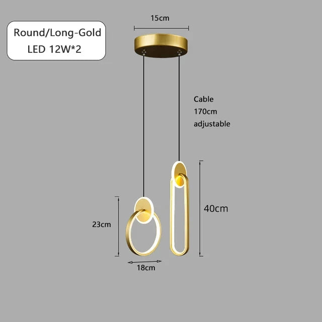 DecorBites™ Black Gold Round Pendant Light Chandelier for Bedside Long Cable 12W
