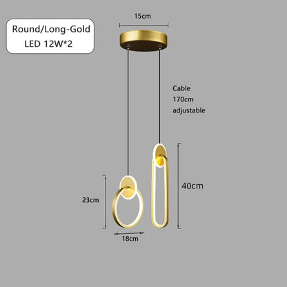 DecorBites™ Black Gold Round Pendant Light Chandelier for Bedside Long Cable 12W