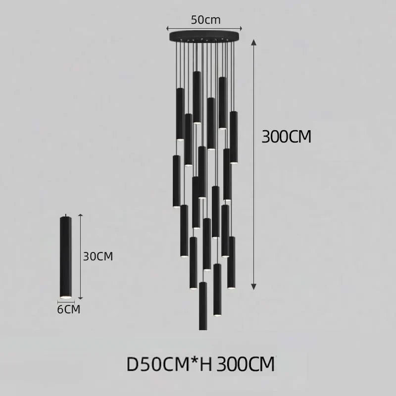 DecorBites™ Black LED Crystal Staircase Chandelier: Modern Nordic Design, Creative Island Hanging Lamp