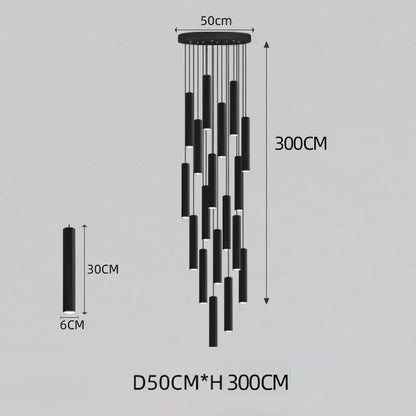 DecorBites™ Black LED Crystal Staircase Chandelier: Modern Nordic Design, Creative Island Hanging Lamp