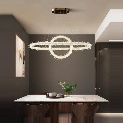 DecorBites™ Crystal Flower LED Chandelier Round Ring Pendant for Dining Living Room Lighting
