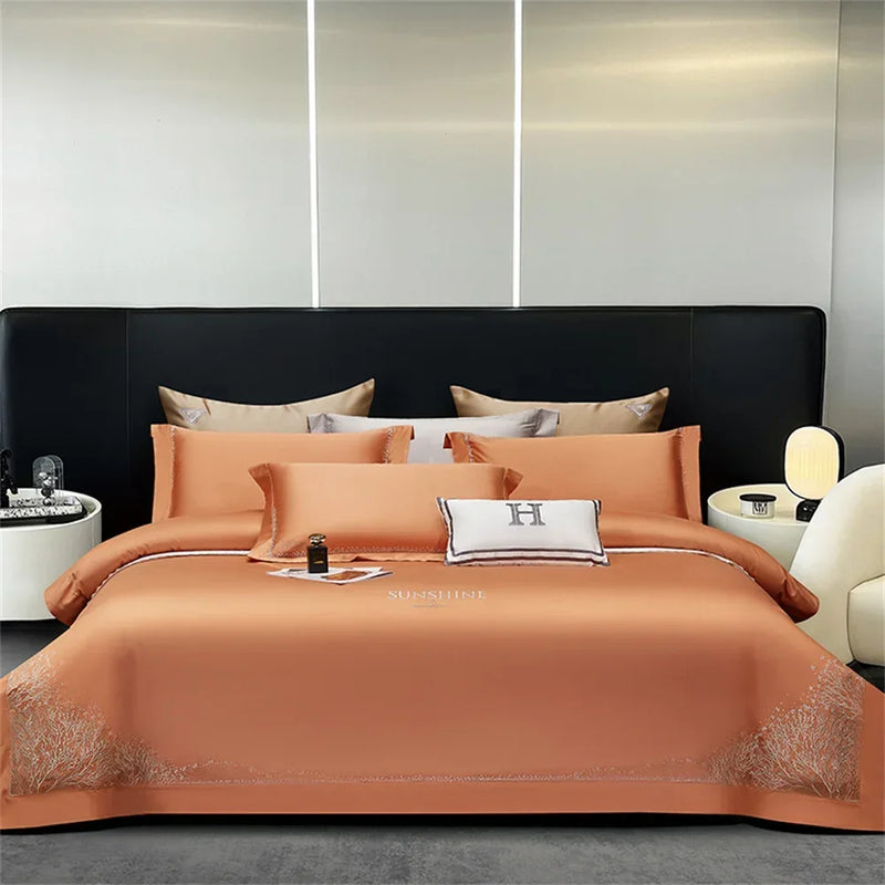 DecorBites™ Jacquard Embroidery Egyptian Cotton Satin Bedding Set with Elastic Sheet