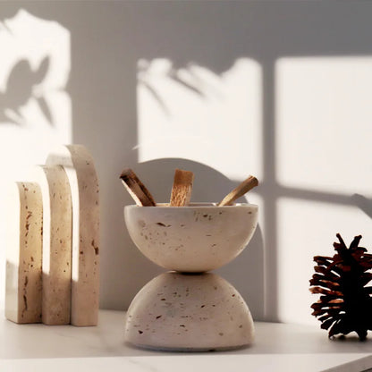 DecorBites™ Beige Travertine Sphere Incense Burner - Natural Marble Stone Religious Ornament