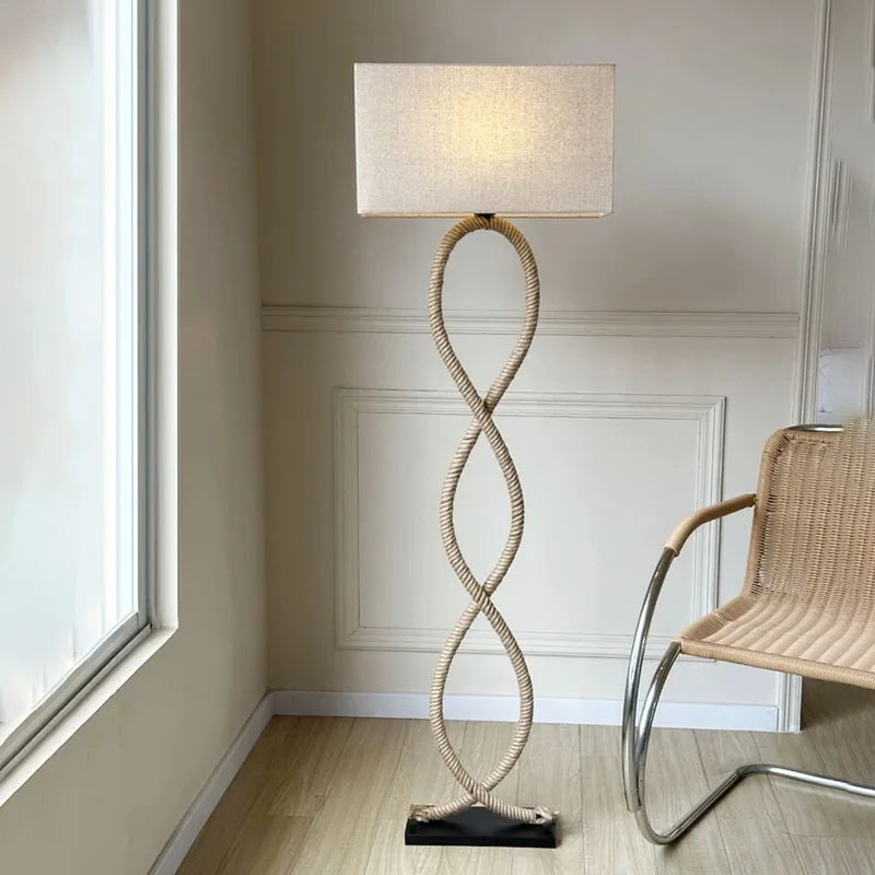 ™ Hemp Rope Fabric Shade LED Floor Lamp for Nordic Retro Wabi Sabi Style