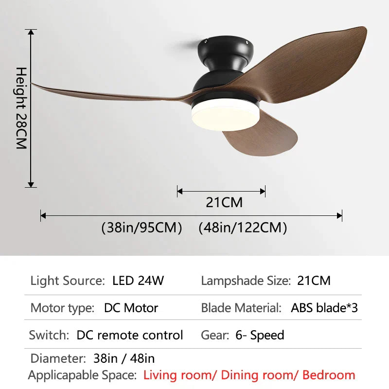 DecorBites™ 48" Black Low Floor Ceiling Fan with Modern Design and LED Light