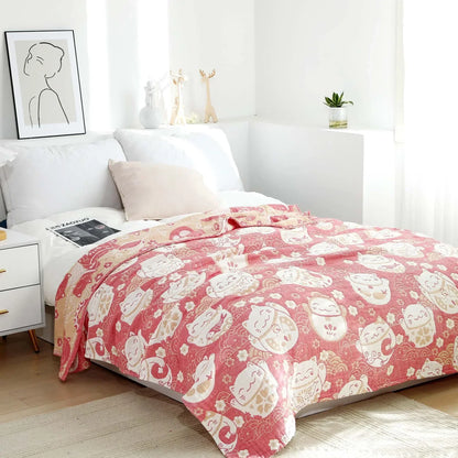 DecorBites™ Japanese Cotton Gauze Flower Blanket: Soft and Breathable Summer Throw