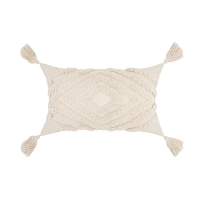 DecorBites™ Boho Tufted Beige White Tassel Pillow Cover Home Decor Square Beaded Case