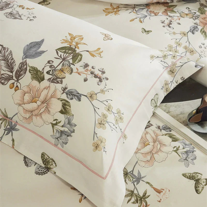 DecorBites™ Butterfly Blooming Flowers Print 100% Egyptian Cotton Bedding Set