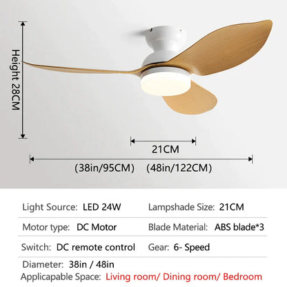 DecorBites™ 48" Black Low Floor Ceiling Fan with Modern Design and LED Light