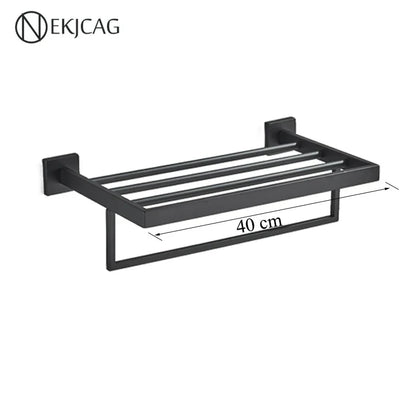 DecorBites™ Black Bathroom Set: Towel Holder, Paper Holder, Gold Rod, Robe Hook - Stainless Steel Accessories