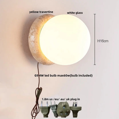 DecorBites™ LED Wall Light Travertine Base Modern Nordic Pull Chain Bedside Lamp