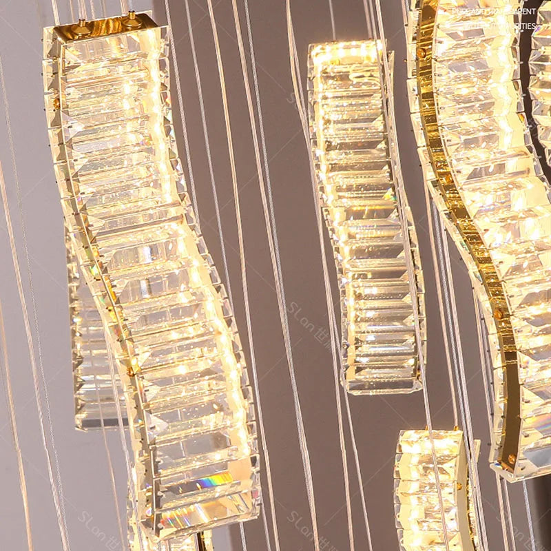 DecorBites™ Crystal Chandelier Stair Pendant: Modern Living Room Interior Lighting