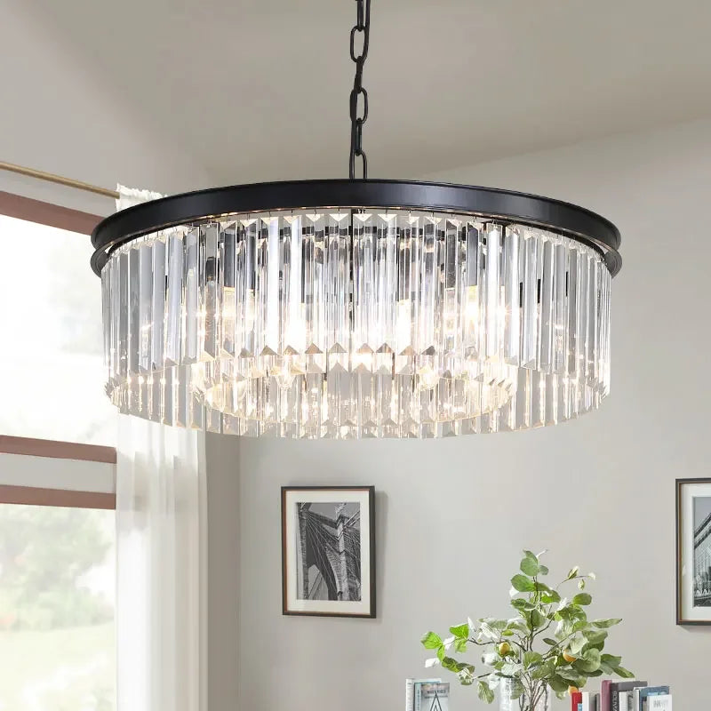 ™ Gold Black Metal Crystal Pendant Lights Chain Hanging LED Suspension Lamp Fixtures