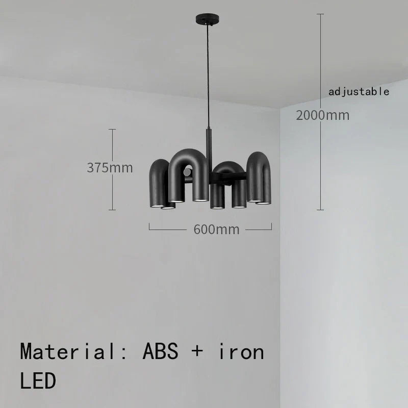 DecorBites™ Art Deco Metal Chandelier in Black, Orange, and Gray - Adjustable Cord - Dining Room, Foyer, Bedroom Lighting