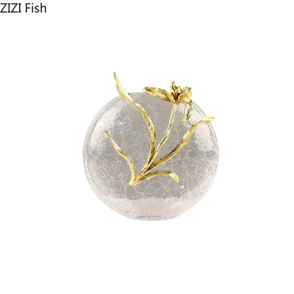 DecorBites™ Golden Flower Glass Vase Desk Decoration, Aesthetic Floral Vases, Room Decor