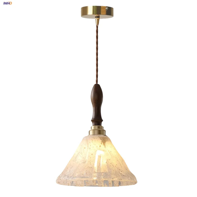 DecorBites™ LED Pendant Light: Japan Style White Glass, Copper Socket, Walnut Wood Lamp