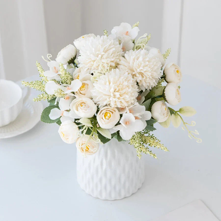 DecorBites™ Artificial Hydrangea Tea Rose Bouquet for Home Decor and DIY Wedding Bouquets