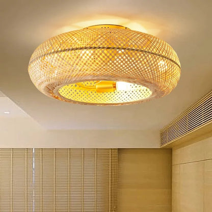 DecorBites™ Bamboo Ceiling Fan with Lights Remote Control Silent Retractable Blades 50cm