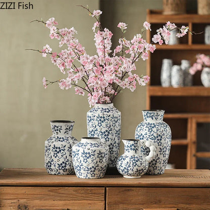 DecorBites™ Blue White Porcelain Vase Hydroponic Ceramic Flower Pot Room Decor
