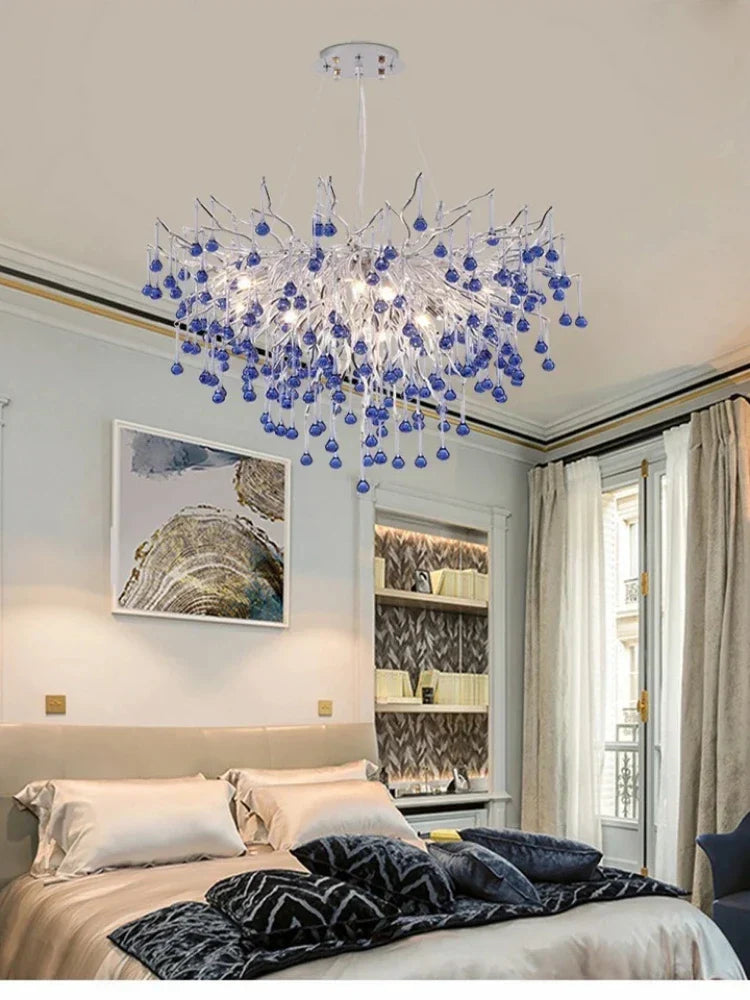 DecorBites™ Blue Crystal LED Chandelier: Luxury Classic Pendant Light for Living Room.
