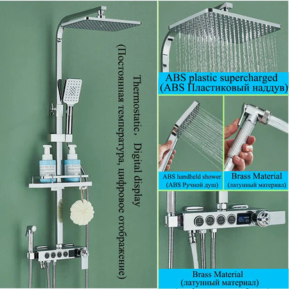 DecorBites™ Digital Display Thermostatic Shower Faucet Set Rainfall Shower Mixer