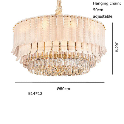 DecorBites™ Golden Crystal Chandelier: Postmodern Luxury Round Chandelier for Living Room