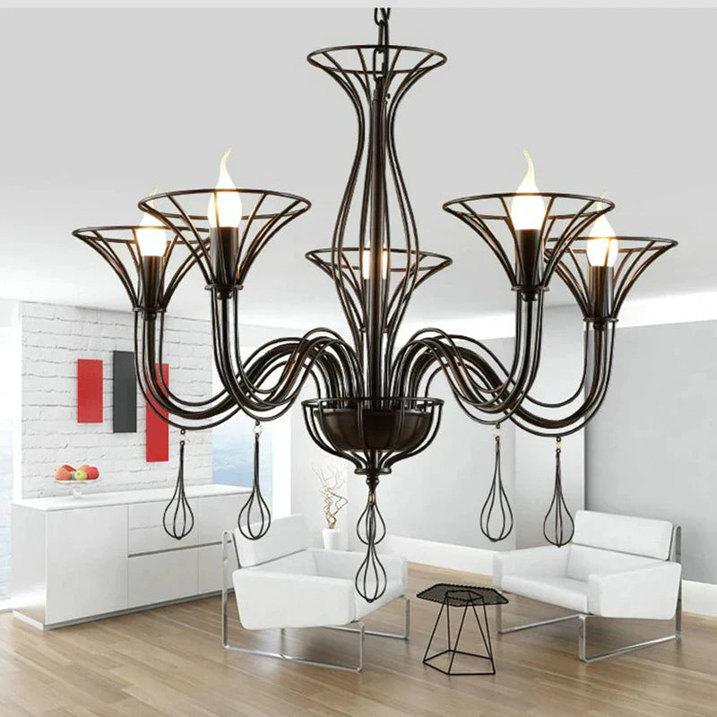 DecorBites™ Black Wrought Iron Chandelier LED Candle Frame Chandelier for Foyer, Living & Dining Room