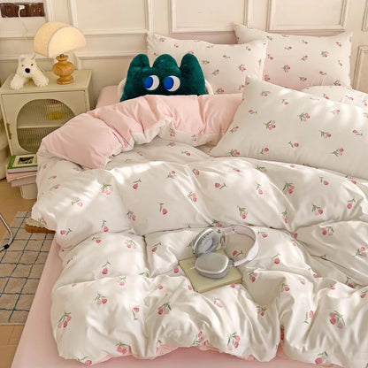 DecorBites™ Cartoon Heart Plant Floral Print 3Pcs Set (Duvet Cover + Pillowcases)