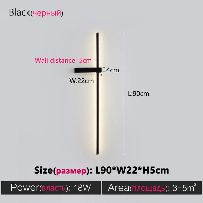 DecorBites™ Black Long Strip Wall Lamp - Modern Minimalist Bedroom Living Room TV Wall Light