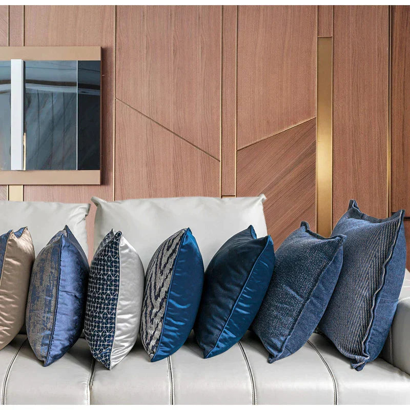 DecorBites™ Blue Geometry Jacquard Pillow Cover 45x45cm Sofa Decoration
