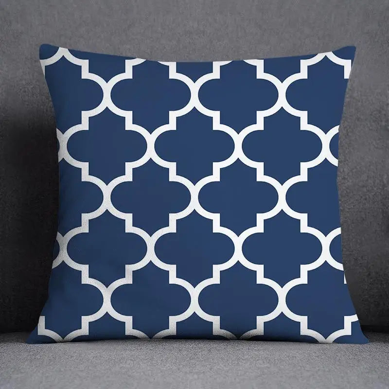 DecorBites™ Blue Geometric Floral Design Pillowcase - Modern Home Decor Cushion Cover